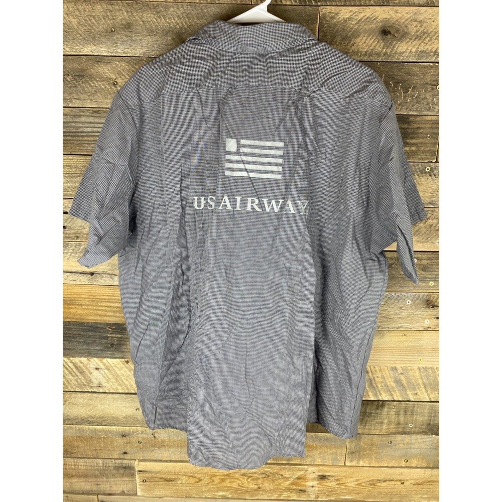 Aramark US Airways Plus Sz 1XLR Gray Checkered Unisex Button Down Shirt